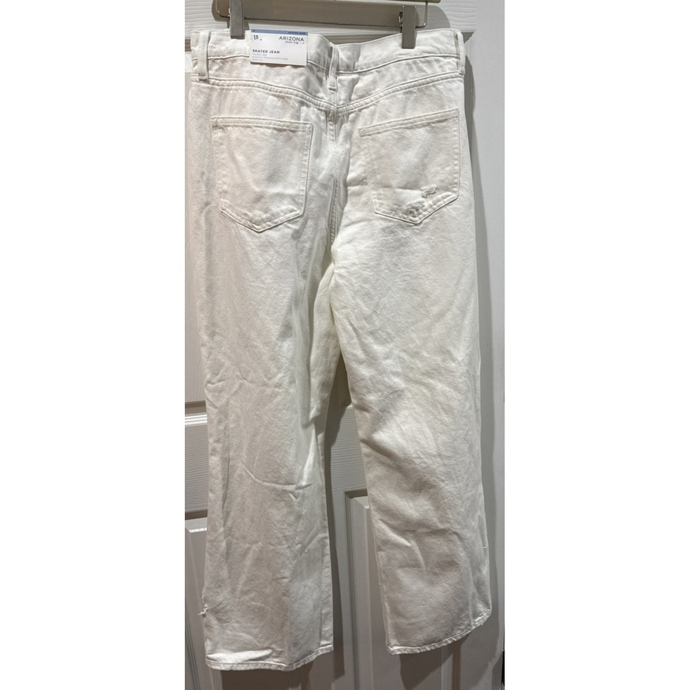 Arizona White High Rise Skater Jeans Distressed With Large Cut outs Size 15 NWT - Picture 9 of 16